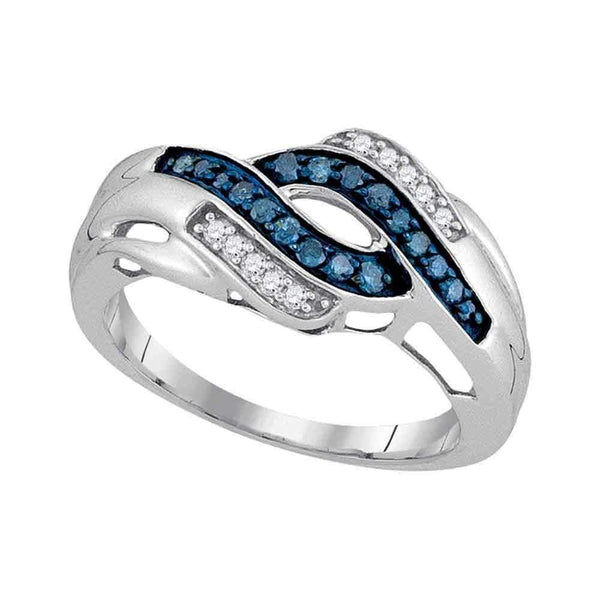 10kt White Gold Women's Round Blue Color Enhanced Diamond Band Ring 1/4 Cttw - FREE Shipping (US/CAN)-Gold & Diamond Bands-5-JadeMoghul Inc.