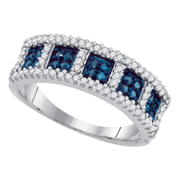 10kt White Gold Womens Round Blue Color Enhanced Diamond Band Ring 3-8 Cttw-Gold & Diamond Bands-JadeMoghul Inc.