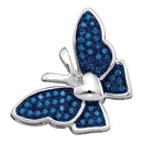 10kt White Gold Womens Round Blue Color Enhanced Diamond Butterfly Bug Pendant 1-6 Cttw - FREE Shipping (US/CAN)-Gold & Diamond Pendants & Necklaces-JadeMoghul Inc.