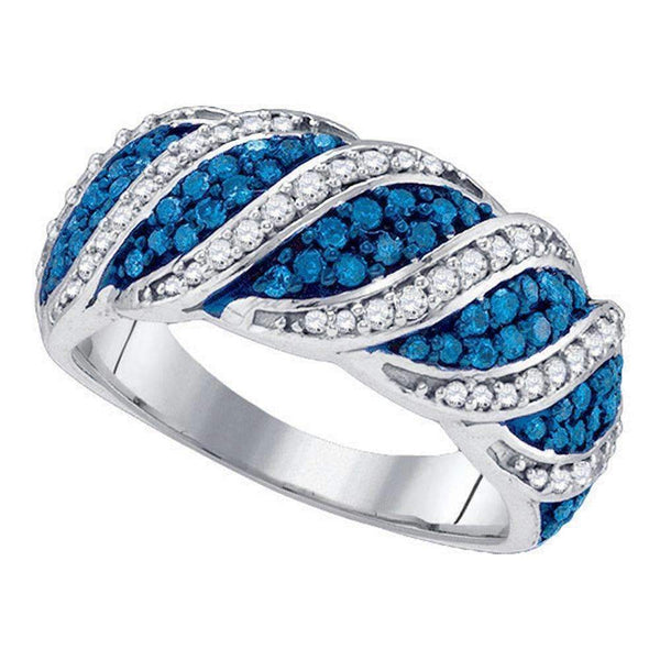 10kt White Gold Womens Round Blue Color Enhanced Diamond Cascading Band Ring 3-4 Cttw-Gold & Diamond Bands-JadeMoghul Inc.