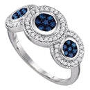 10kt White Gold Women's Round Blue Color Enhanced Diamond Cluster Ring 1/2 Cttw - FREE Shipping (USA/CAN)-Gold & Diamond Cluster Rings-5-JadeMoghul Inc.