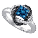 10kt White Gold Women's Round Blue Color Enhanced Diamond Cluster Ring 1/2 Cttw - FREE Shipping (US/CAN)-Gold & Diamond Fashion Rings-5-JadeMoghul Inc.