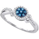 10kt White Gold Women's Round Blue Color Enhanced Diamond Cluster Ring 1/4 Cttw - FREE Shipping (US/CAN)-Gold & Diamond Cluster Rings-6-JadeMoghul Inc.