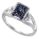 10kt White Gold Women's Round Blue Color Enhanced Diamond Cluster Ring 1/6 Cttw - FREE Shipping (USA/CAN)-Gold & Diamond Cluster Rings-5-JadeMoghul Inc.