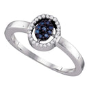 10kt White Gold Women's Round Blue Color Enhanced Diamond Cluster Ring 1/6 Cttw - FREE Shipping (USA/CAN)-Gold & Diamond Cluster Rings-5-JadeMoghul Inc.