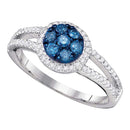 10kt White Gold Women's Round Blue Color Enhanced Diamond Cluster Ring 3/8 Cttw - FREE Shipping (USA/CAN)-Gold & Diamond Cluster Rings-5-JadeMoghul Inc.