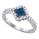 10kt White Gold Women's Round Blue Color Enhanced Diamond Cluster Ring 3/8 Cttw - FREE Shipping (US/CAN)-Gold & Diamond Cluster Rings-5-JadeMoghul Inc.