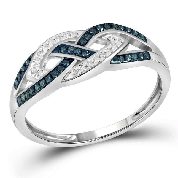 10kt White Gold Womens Round Blue Color Enhanced Diamond Crossover Band Ring 1/6 Cttw-Gold & Diamond Fashion Rings-5-JadeMoghul Inc.