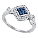 10kt White Gold Womens Round Blue Color Enhanced Diamond Diagonal Square Cluster Ring 1/4 Cttw-Gold & Diamond Cluster Rings-6.5-JadeMoghul Inc.