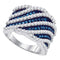 10kt White Gold Women's Round Blue Color Enhanced Diamond Diagonal Stripe Fashion Ring 1-7-8 Cttw - FREE Shipping (US/CAN)-Gold & Diamond Fashion Rings-JadeMoghul Inc.