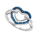 10kt White Gold Women's Round Blue Color Enhanced Diamond Double Frame Heart Ring 1/4 Cttw - FREE Shipping (US/CAN)-Gold & Diamond Heart Rings-5-JadeMoghul Inc.