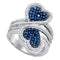 10kt White Gold Women's Round Blue Color Enhanced Diamond Double Heart Bypass Ring 1-1/10 Cttw - FREE Shipping (US/CAN)-Gold & Diamond Heart Rings-6-JadeMoghul Inc.