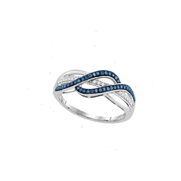 10kt White Gold Women's Round Blue Color Enhanced Diamond Double Row Crossover Band 1/5 Cttw - FREE Shipping (US/CAN)-Gold & Diamond Fashion Rings-5.5-JadeMoghul Inc.