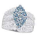 10kt White Gold Women's Round Blue Color Enhanced Diamond Elevated Oval Cluster Ring 1.00 Cttw - FREE Shipping (US/CAN)-Rings And Bands-5-JadeMoghul Inc.