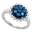 10kt White Gold Women's Round Blue Color Enhanced Diamond Flower Cluster Ring 1-1/20 Cttw - FREE Shipping (US/CAN)-Rings And Bands-5-JadeMoghul Inc.