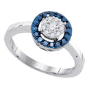 10kt White Gold Women's Round Blue Color Enhanced Diamond Flower Cluster Ring 3/8 Cttw - FREE Shipping (US/CAN)-Gold & Diamond Cluster Rings-5-JadeMoghul Inc.