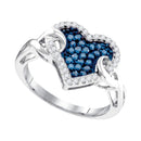 10kt White Gold Women's Round Blue Color Enhanced Diamond Heart Cluster Knot Ring 1/3 Cttw - FREE Shipping (US/CAN)-Gold & Diamond Heart Rings-7.5-JadeMoghul Inc.