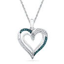 10kt White Gold Women's Round Blue Color Enhanced Diamond Heart Love Pendant 1-6 Cttw - FREE Shipping (US/CAN)-Gold & Diamond Pendants & Necklaces-JadeMoghul Inc.