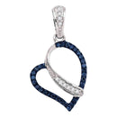 10kt White Gold Womens Round Blue Color Enhanced Diamond Heart Love Pendant 1-8 Cttw-Gold & Diamond Pendants & Necklaces-JadeMoghul Inc.