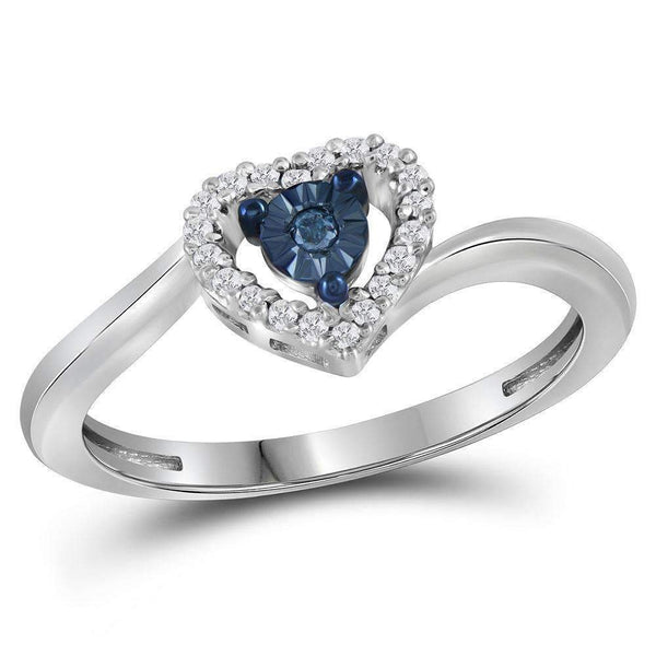 10kt White Gold Women's Round Blue Color Enhanced Diamond Heart Love Ring 1/10 Cttw - FREE Shipping (US/CAN)-Gold & Diamond Heart Rings-6.5-JadeMoghul Inc.
