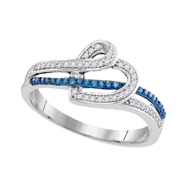 10kt White Gold Women's Round Blue Color Enhanced Diamond Heart Ring 1/5 Cttw - FREE Shipping (US/CAN)-Gold & Diamond Heart Rings-5-JadeMoghul Inc.