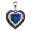 10kt White Gold Women's Round Blue Color Enhanced Diamond Layered Heart Pendant 1-4 Cttw - FREE Shipping (US/CAN)-Gold & Diamond Pendants & Necklaces-JadeMoghul Inc.