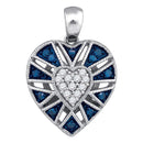 10kt White Gold Women's Round Blue Color Enhanced Diamond Milgrain Heart Cluster Pendant 1-4 Cttw - FREE Shipping (US/CAN)-Gold & Diamond Pendants & Necklaces-JadeMoghul Inc.