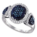 10kt White Gold Women's Round Blue Color Enhanced Diamond Oval Cluster Ring 1/2 Cttw - FREE Shipping (US/CAN)-Gold & Diamond Cluster Rings-5-JadeMoghul Inc.
