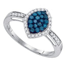 10kt White Gold Women's Round Blue Color Enhanced Diamond Oval Frame Cluster Ring 1/3 Cttw - FREE Shipping (US/CAN)-Gold & Diamond Cluster Rings-5-JadeMoghul Inc.