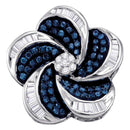 10kt White Gold Women's Round Blue Color Enhanced Diamond Pinwheel Cluster Pendant 1-2 Cttw - FREE Shipping (US/CAN)-Gold & Diamond Pendants & Necklaces-JadeMoghul Inc.