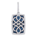 10kt White Gold Women's Round Blue Color Enhanced Diamond Rectangle Frame Cluster Pendant 7-8 Cttw - FREE Shipping (US/CAN)-Gold & Diamond Pendants & Necklaces-JadeMoghul Inc.