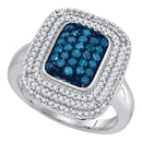 10kt White Gold Women's Round Blue Color Enhanced Diamond Rectangle Frame Cluster Ring 3/4 Cttw - FREE Shipping (US/CAN)-Rings And Bands-5-JadeMoghul Inc.