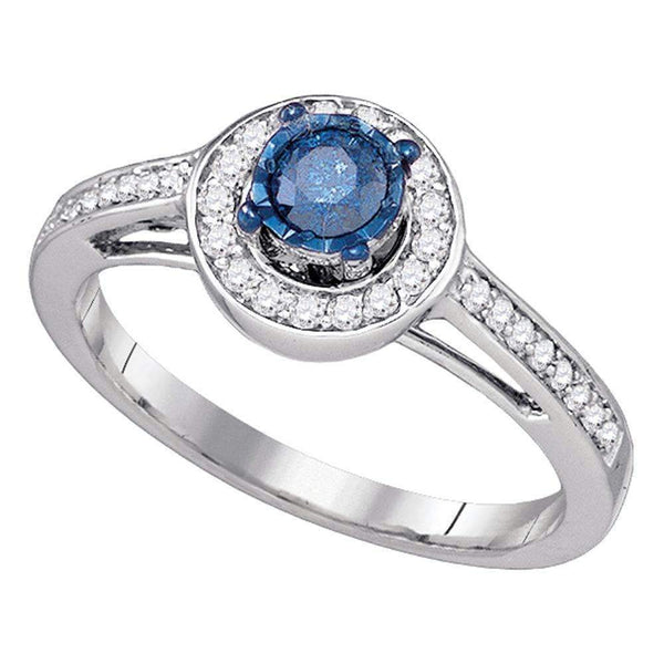 10kt White Gold Womens Round Blue Color Enhanced Diamond Solitaire Bridal Wedding Engagement Ring 3/8 Cttw - FREE Shipping (US/CAN)-Gold & Diamond Engagement & Anniversary Rings-6-JadeMoghul Inc.