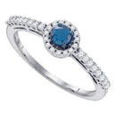 10kt White Gold Women's Round Blue Color Enhanced Diamond Solitaire Halo Bridal Wedding Engagement Ring 3/8 Cttw - FREE Shipping (US/CAN)-Wedding Jewelry-6-JadeMoghul Inc.