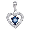 10kt White Gold Women's Round Blue Color Enhanced Diamond Solitaire Heart Pendant 1-4 Cttw - FREE Shipping (US/CAN)-Gold & Diamond Pendants & Necklaces-JadeMoghul Inc.