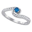 10kt White Gold Women's Round Blue Color Enhanced Diamond Solitaire Ring 1/3 Cttw - FREE Shipping (US/CAN)-Rings And Bands-5.5-JadeMoghul Inc.