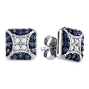 10kt White Gold Women's Round Blue Color Enhanced Diamond Square Cluster Earrings 1-2 Cttw - FREE Shipping (US/CAN)-Gold & Diamond Earrings-JadeMoghul Inc.