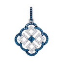 10kt White Gold Women's Round Blue Color Enhanced Diamond Square Cluster Pendant 1-2 Cttw - FREE Shipping (US/CAN)-Gold & Diamond Pendants & Necklaces-JadeMoghul Inc.