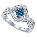 10kt White Gold Women's Round Blue Color Enhanced Diamond Square Frame Cluster Ring 1/6 Cttw - FREE Shipping (US/CAN)-Rings And Bands-6-JadeMoghul Inc.