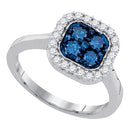 10kt White Gold Women's Round Blue Color Enhanced Diamond Square Frame Cluster Ring 3/4 Cttw - FREE Shipping (US/CAN)-Gold & Diamond Cluster Rings-9-JadeMoghul Inc.