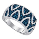 10kt White Gold Women's Round Blue Color Enhanced Diamond Stripe Band Ring 5/8 Cttw - FREE Shipping (US/CAN)-Rings And Bands-5-JadeMoghul Inc.