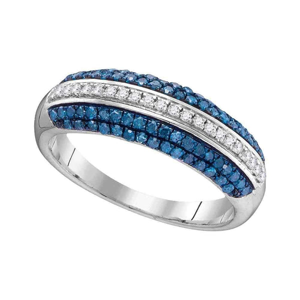 10kt White Gold Womens Round Blue Color Enhanced Diamond Striped Band Ring 1/2 Cttw - FREE Shipping (US/CAN)-Gold & Diamond Bands-8-JadeMoghul Inc.