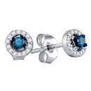 10kt White Gold Women's Round Blue Color Enhanced Diamond Stud Earrings 1-5 Cttw - FREE Shipping (US/CAN)-Gold & Diamond Earrings-JadeMoghul Inc.