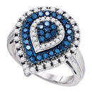 10kt White Gold Women's Round Blue Color Enhanced Diamond Teardrop Cluster Ring 1.00 Cttw - FREE Shipping (US/CAN)-Gold & Diamond Fashion Rings-5-JadeMoghul Inc.