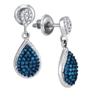 10kt White Gold Women's Round Blue Color Enhanced Diamond Teardrop Dangle Earrings 1-2 Cttw - FREE Shipping (USA/CAN)-Gold & Diamond Earrings-JadeMoghul Inc.