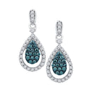 10kt White Gold Women's Round Blue Color Enhanced Diamond Teardrop Dangle Earrings 5-8 Cttw - FREE Shipping (USA/CAN)-Gold & Diamond Earrings-JadeMoghul Inc.