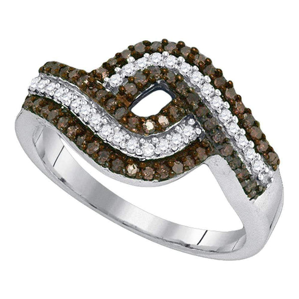 10kt White Gold Women's Round Brown Color Enhanced Diamond Band Ring 1/2 Cttw - FREE Shipping (US/CAN)-Gold & Diamond Bands-5-JadeMoghul Inc.