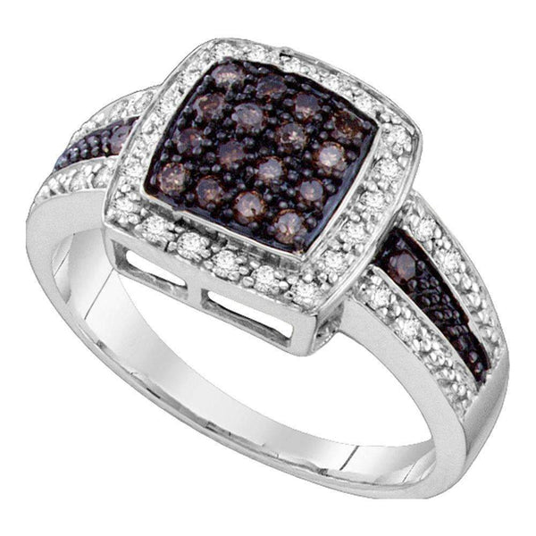 10kt White Gold Women's Round Brown Color Enhanced Diamond Cluster Ring 1-2 Cttw - FREE Shipping (US/CAN) - Size 10-Gold & Diamond Cluster Rings-JadeMoghul Inc.