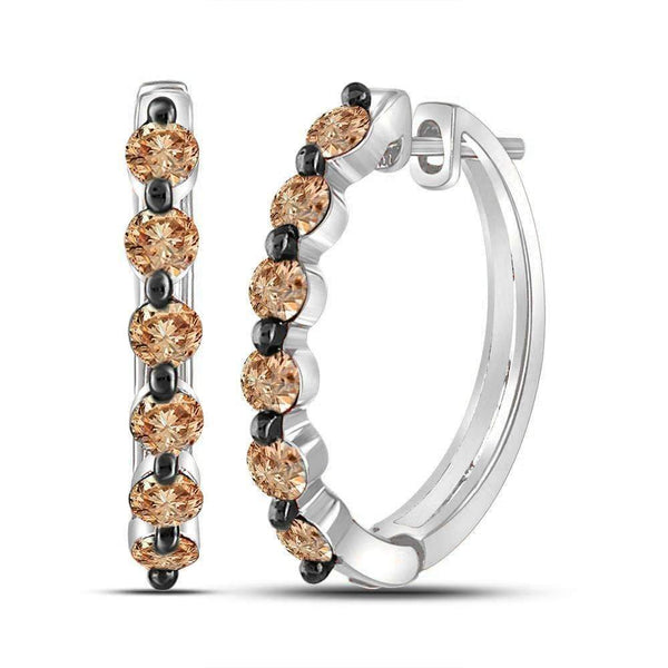 10kt White Gold Womens Round Brown Color Enhanced Diamond Hoop Earrings 1.00 Cttw-Gold & Diamond Earrings-JadeMoghul Inc.