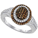 10kt White Gold Women's Round Brown Color Enhanced Diamond Oval Cluster Ring 1-2 Cttw - FREE Shipping (US/CAN)-Gold & Diamond Cluster Rings-JadeMoghul Inc.
